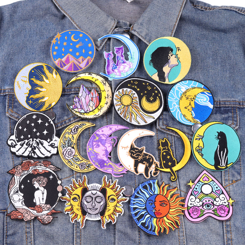 Streetwear Brand Stickers - Maan/Zon Borduurpatch Cartoon Opstrijkbare Patches Voor